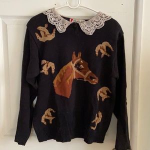 Vintage Blue Equestrian/Horse Sweater by Chaus